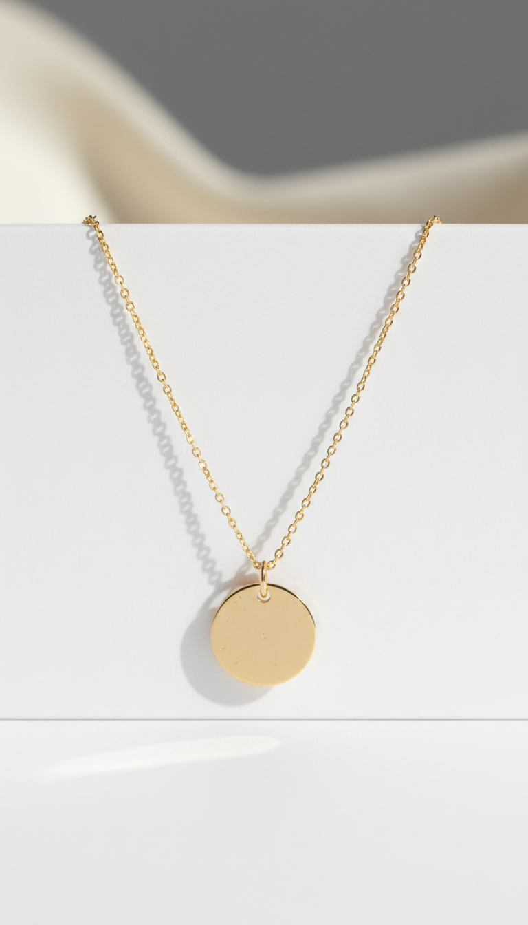 Honey Gold Pendant Necklace Minimalist Disc