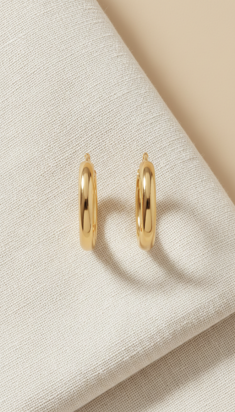 Gold Hoop Earrings with Latch Closure