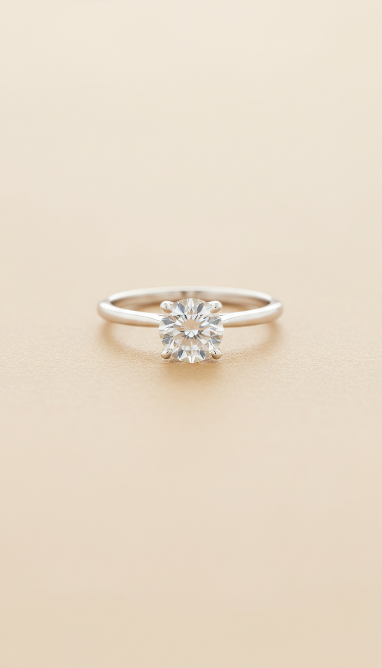 White gold solitaire ring with round diamond
