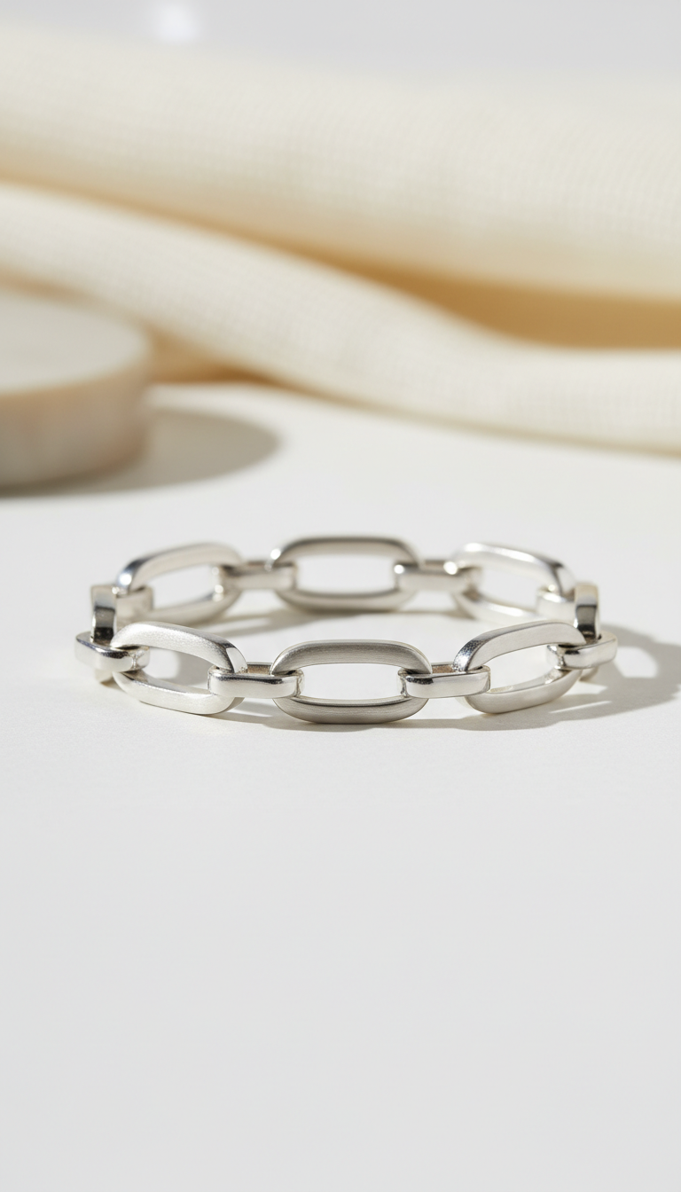 White Gold Link Bracelet with Sleek Clasp