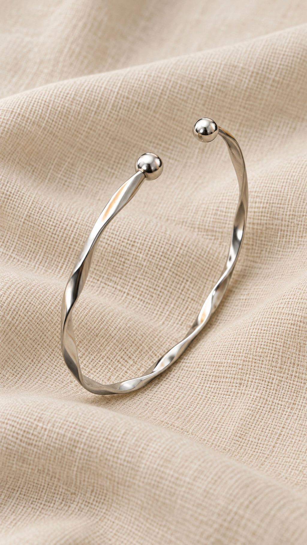 Briella Bracelet silver twisted cuff with ball ends