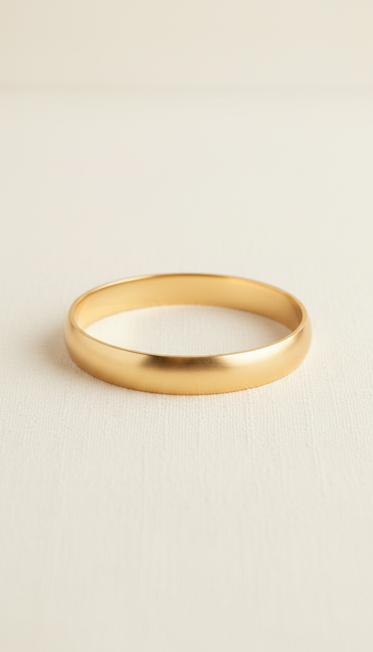 Gold bangle bracelet with classic oval shape