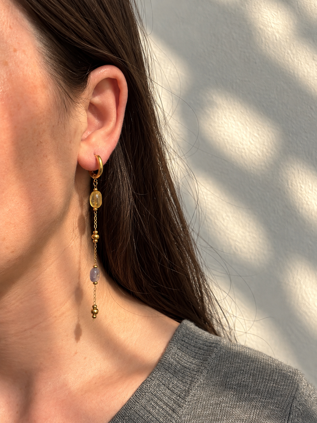 Liora Earrings Yellow Blue worn