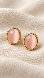 Rosella Earrings – pink oval gold-tone stud earrings