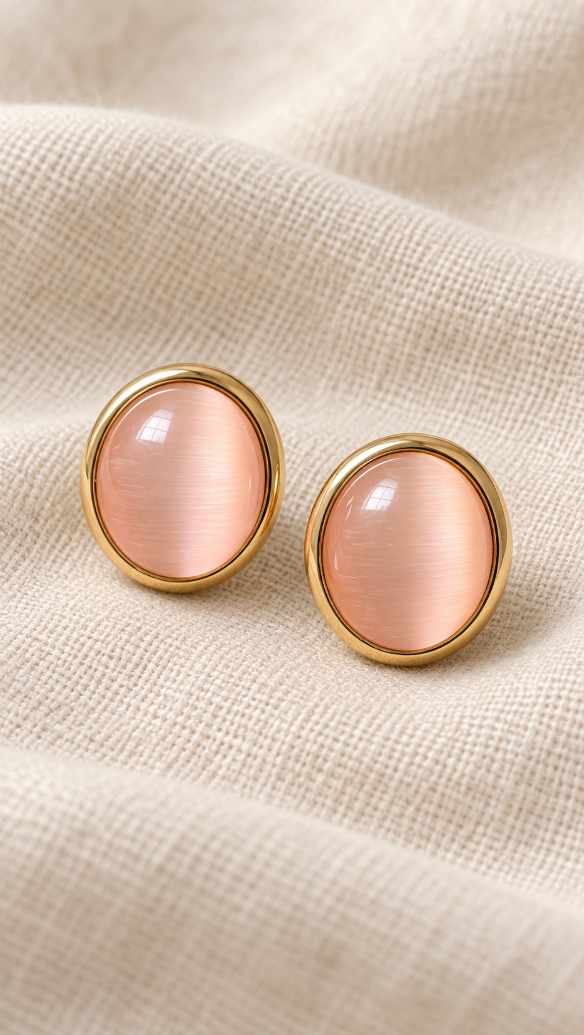 Rosella Earrings – pink oval gold-tone stud earrings