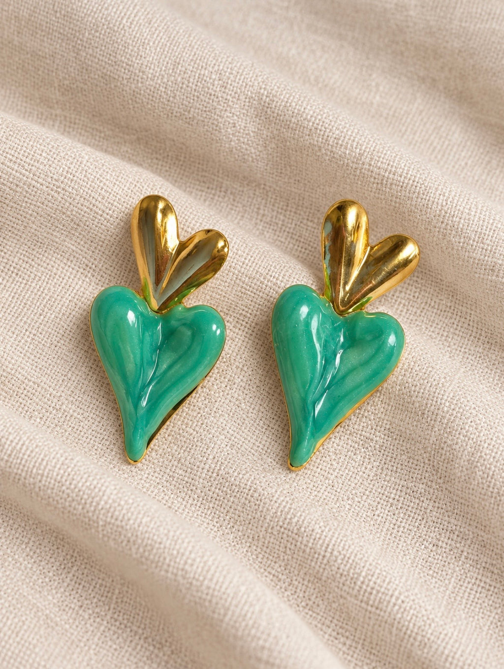 Sorelia Earrings Gold Green heart